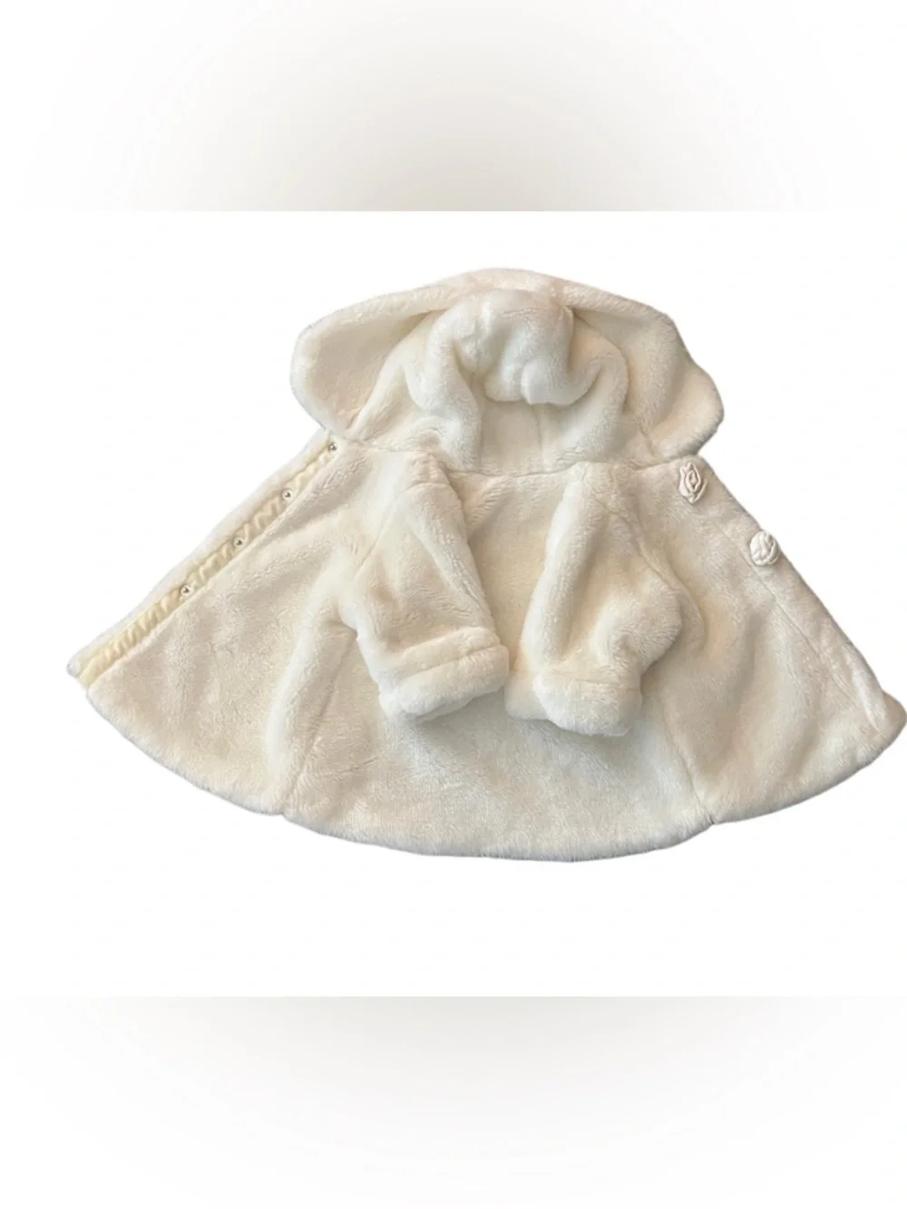The Children’sPlace Baby Fuzzy Coat 3-6M Ivory Hooded Plush Jacket Cozy Cute